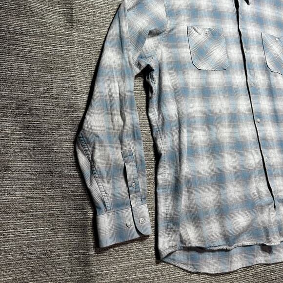Travis Mathew Flannel Button Up Shirt Men's 2XL Blue Gray Plaid Long Sleeve - Picture 3 of 13